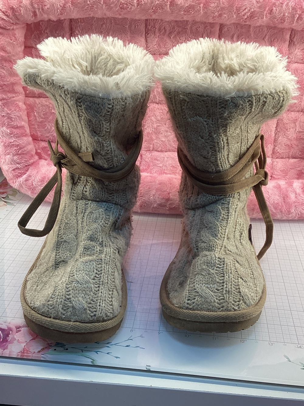Muk Luks Women's Knit Faux-Fur Lined Winter Boots - Cream